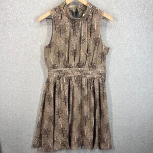 Modcloth Fervour Fit & Flare Dress Size Medium Brown Fall Floral Lined EUC